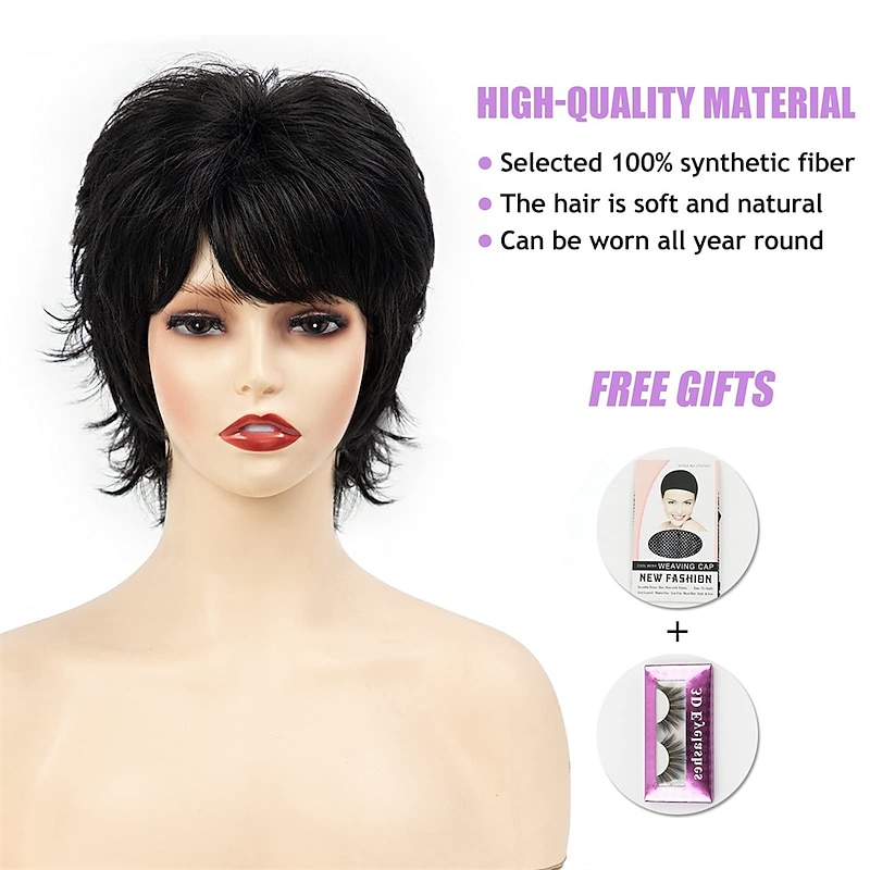 Short Mixed Blonde Wigs for White Women Synthetic Hair Wig with Bangs Pixie Cut Wigs for Women4
