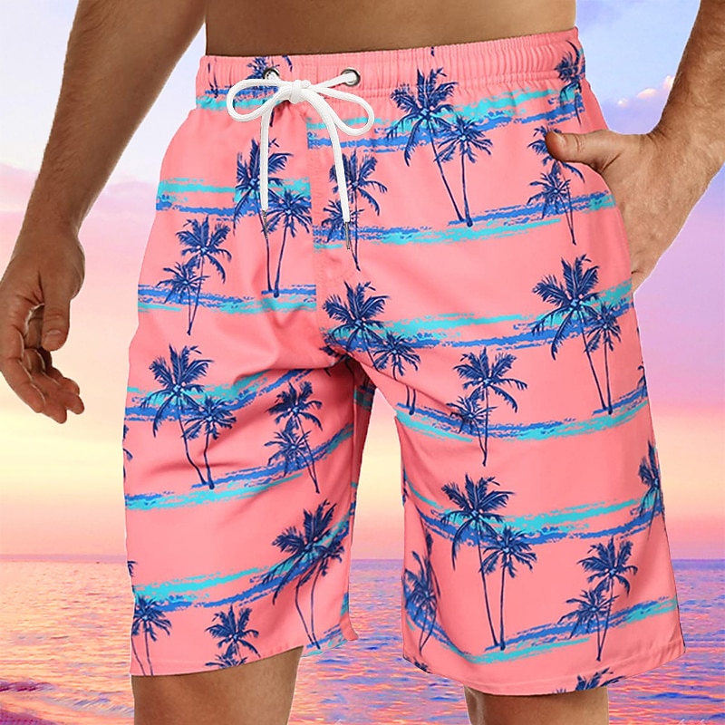 Men's Coconut Tree Graphic Prints Swim Trunks Swim Shorts Board Shorts Mid Waist Hawaiian Boho Casual Daily Holiday Drawstring with Mesh lining Elastic Waist Designer Clothing Apparel3