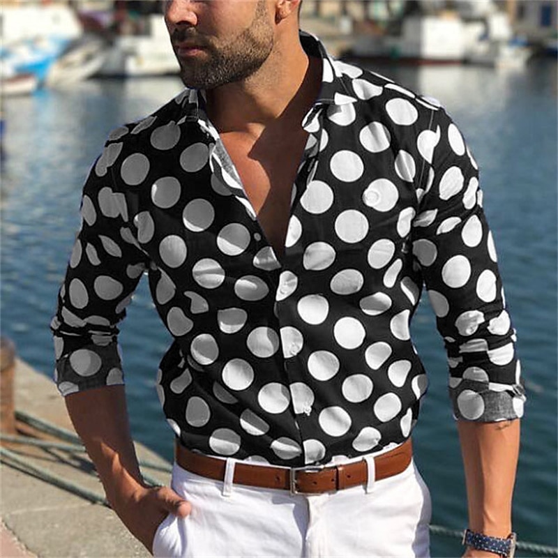 Men's Shirt Summer Shirt Summer Hawaiian Shirt Button Up Shirt Black Blue Purple Long Sleeve Graphic Polka Dot Turndown Outdoor Street Button-Down Clothing Apparel Fashion Casual Breathable4