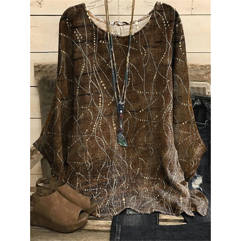 Women's Blouse Long Sleeve Pullover Top Leafy Print Bell Sleeve Green Shimmer Casual Bohemian Round Neck Oversized Fit Spring Summer Apparel4