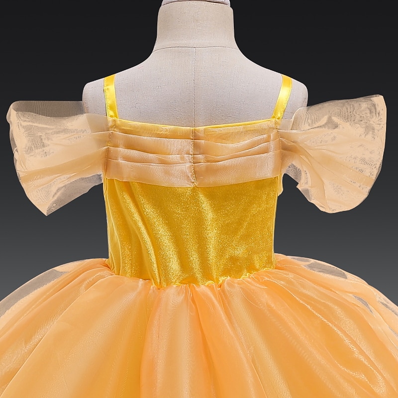 Kids Girls' Party Dress Solid Color Short Sleeve Performance Pegeant Ruched Patchwork Princess Costume Polyester Maxi Party Dress Swing Dress Summer Spring 3-10 Years Yellow3