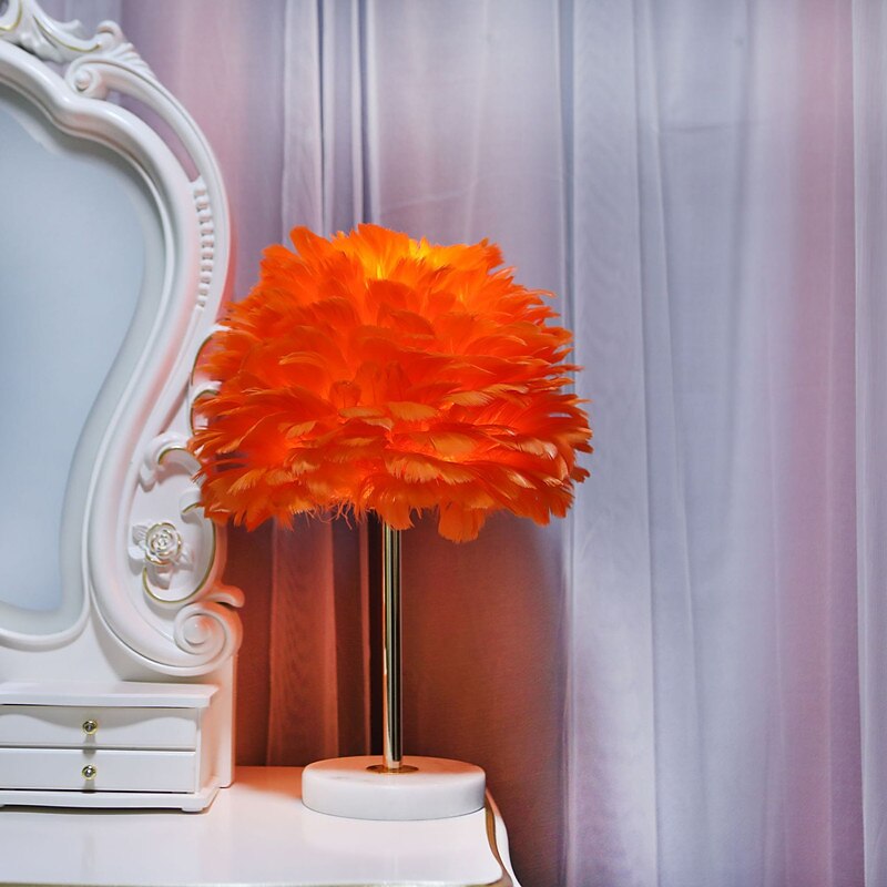 Feather Lamp Northern European Light Luxury Feather Table Lamp Marble American Creative Princess Bedroom Bedside Lamp2
