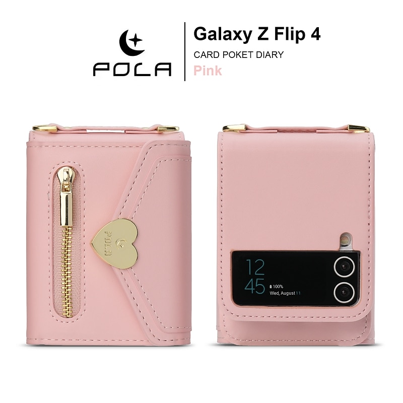 Phone Case For Samsung Galaxy Z Flip 6 Z Flip 5 Z Flip 4 Z Flip 3 Handbag Purse Wallet Case Flip Zipper with Removable Cross Body Strap Solid Colored PU Leather4