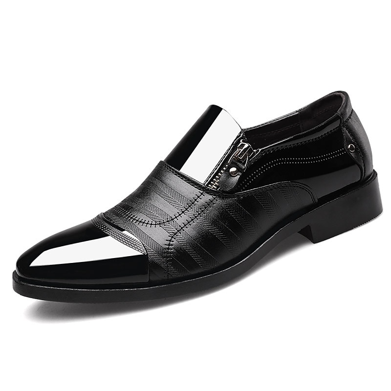 Men's Patent Faux Leather Business Dress Shoes with Zipper Detail and Glossy Finish3