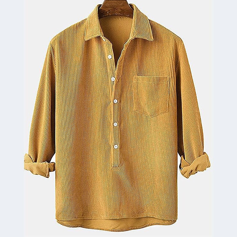 Men's Shirt Corduroy Shirt Overshirt Plain Vacation Street Yellow Blue Red Long Sleeve Turndown Spring &  Fall Clothing Apparel Pocket2