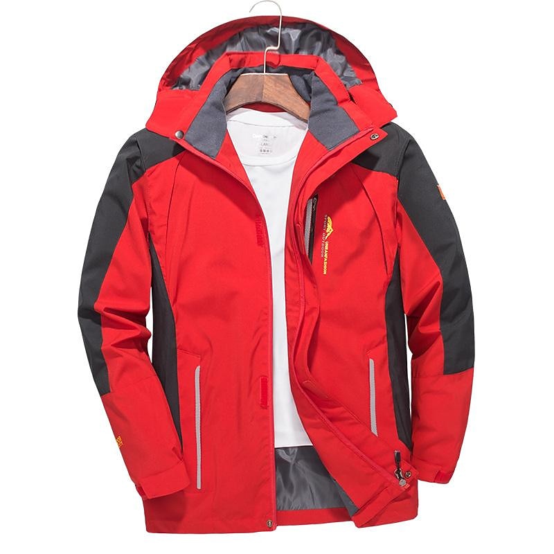 Men's Waterproof Hiking Jacket Rain Jacket Hiking Windbreaker Outdoor Patchwork Waterproof Portable Quick Dry Antistatic Outerwear Raincoat Trench Coat Camping / Hiking Fishing Climbing Black Red2