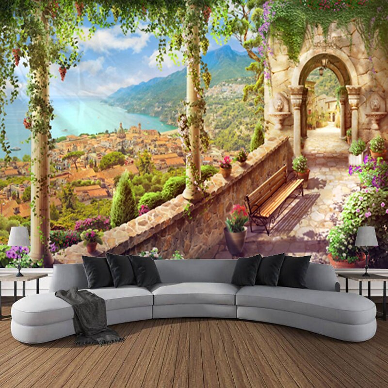 Castle Garden Scenery Tapestry Art Decoration Curtain Hanging Family Bedroom Living Room Decoration3