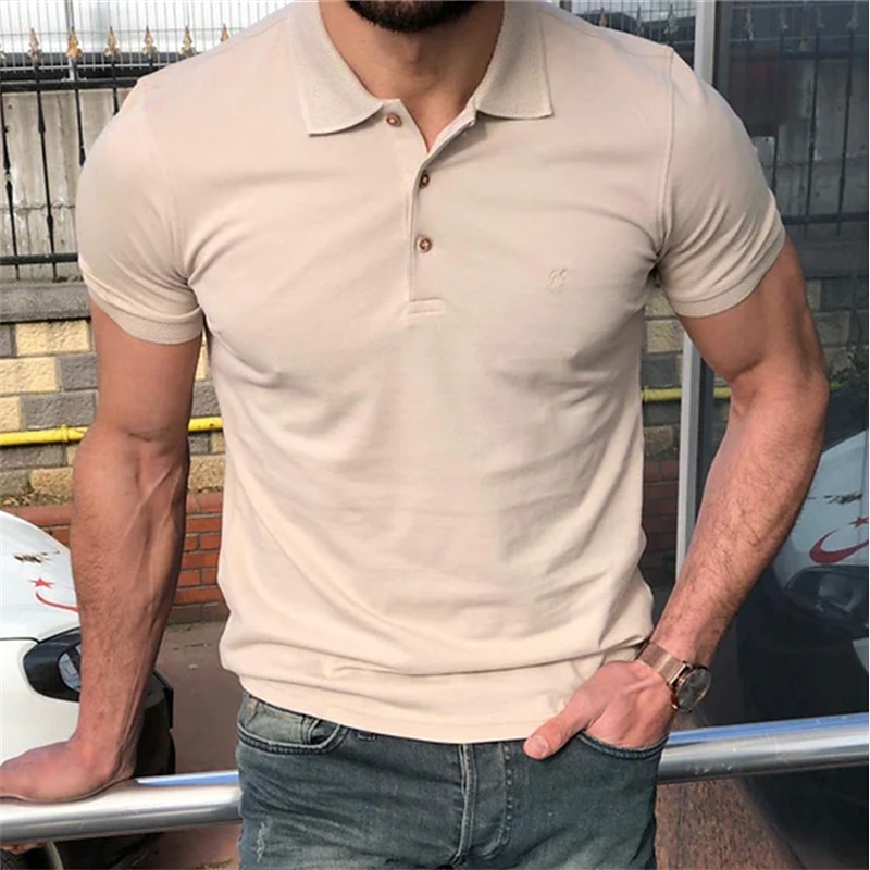 Men's Polo Shirt Golf Shirt Outdoor Casual Polo Collar Short Sleeve Fashion Streetwear Solid Color Plain Button Front Summer Regular Fit Black White Khaki Polo Shirt4