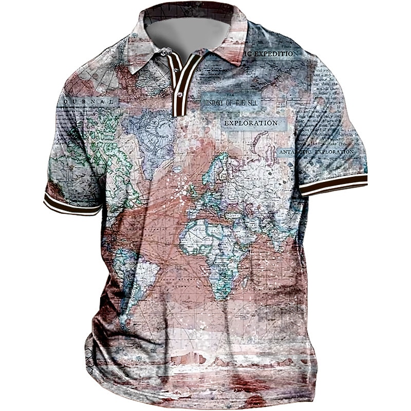 Men's Plus Size Polo Shirt Big and Tall Map Turndown Print Short Sleeve Spring & Summer Sports Fashion Streetwear Designer Outdoor Street Tops2