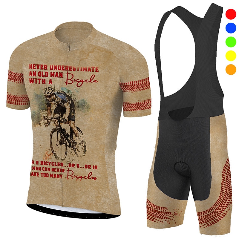 Men's Cycling Jersey with Bib Shorts Short Sleeve Mountain Bike MTB Road Bike Cycling Black Red Blue Bike Clothing Suit 3D Pad Breathable Quick Dry Back Pocket Polyester Spandex Sports Letter