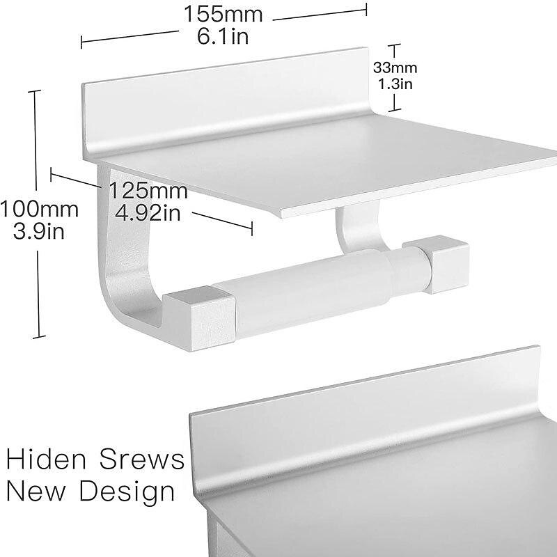 Toilet Paper Holder No Drilling Required Toilet Paper Holder with Shelf Self-Adhesive Toilet Roll Holder with Patented Adhesive Toilet Roll Holder Wall Mounted for Kitchen and Bathroom3