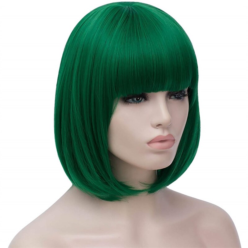 Green Wigs for Women 12'' Short Green Bob Wig with Bangs Natural Synthetic Soft Wig Cute Colored Wigs for St Patrick's Day Party Halloween St.Patrick's Day Wigs3