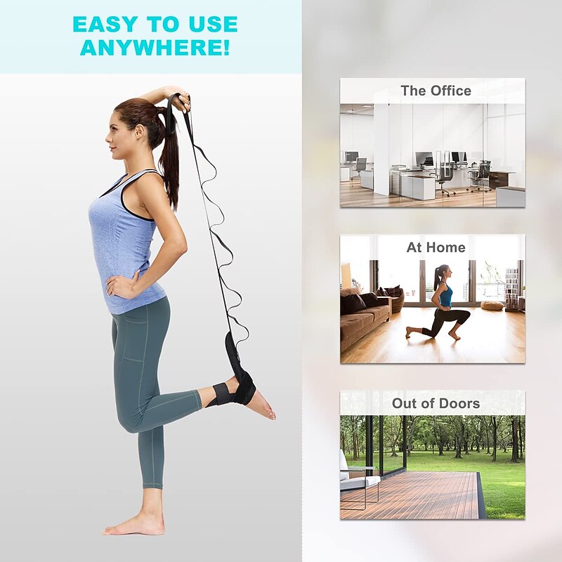 1PC Foot and Calf Stretcher-Stretching Strap For Plantar Fasciitis  Heel Spurs Foot Drop Achilles Tendonitis & Hamstring. Yoga Foot & Leg Stretch Strap. (Black)3