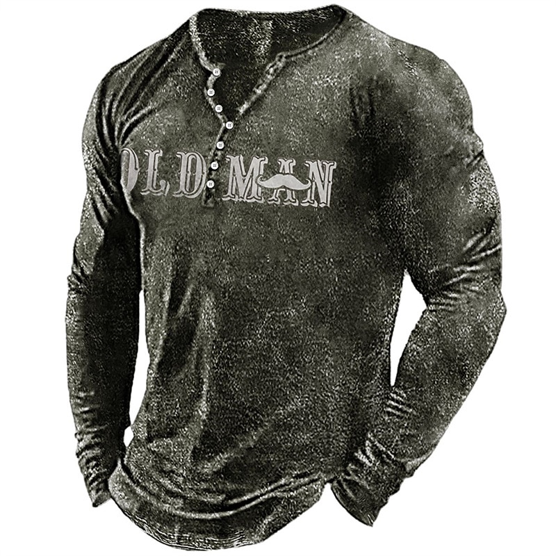 Men's Letter Graphic Prints T shirt Henley Shirt Long Sleeve Hot Stamping Designer Basic Modern Contemporary Vacation Street Going out Spring &  Fall Black Red Navy Blue Green Army Green Crew Neck4