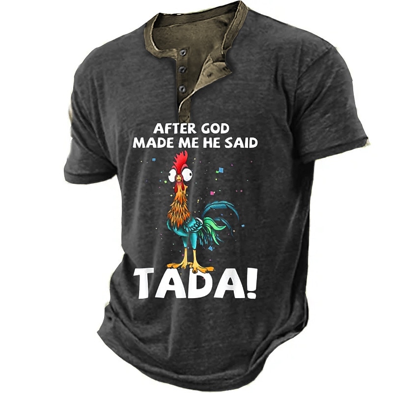 Men's Graphic Rooster After God Made Me He Said Ta Da Henley Shirt Tee Short Sleeve 3D Print Fashion Designer Comfortable Outdoor Casual Daily Summer Black Blue Brown Green Henley Henley T-Shirt