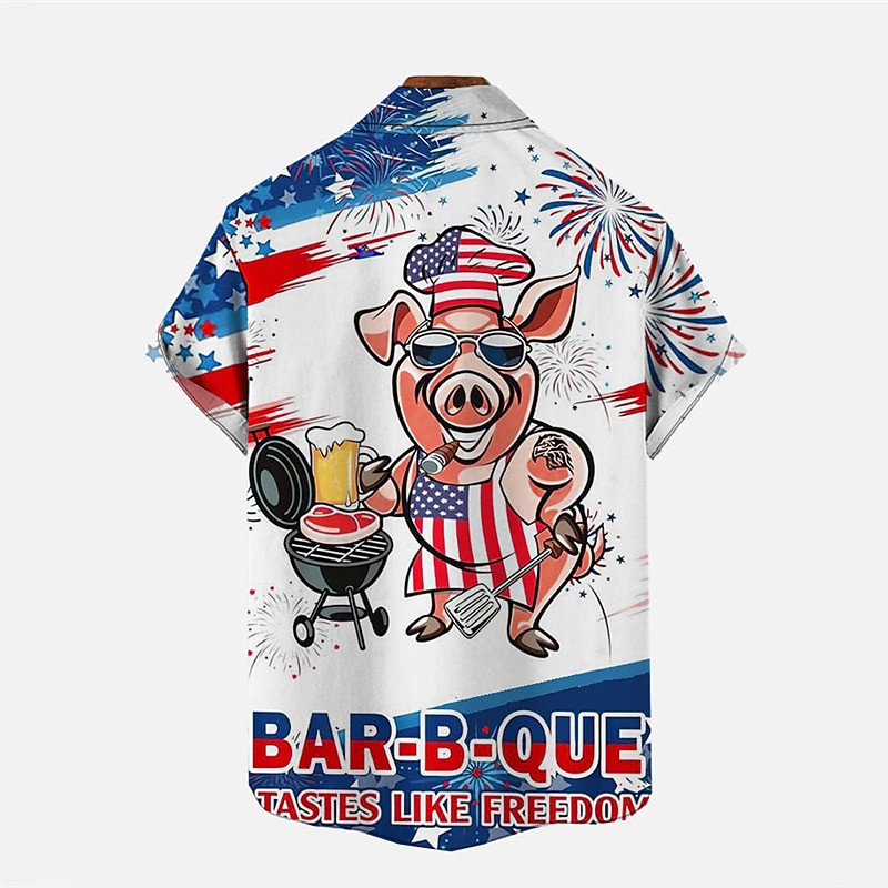 Men's Pig National Flag Shirt Summer Hawaiian Shirt Aloha Shirt Short Sleeves Shirt Turndown Tropical Sports Streetwear Street Casual Daily White S M L2