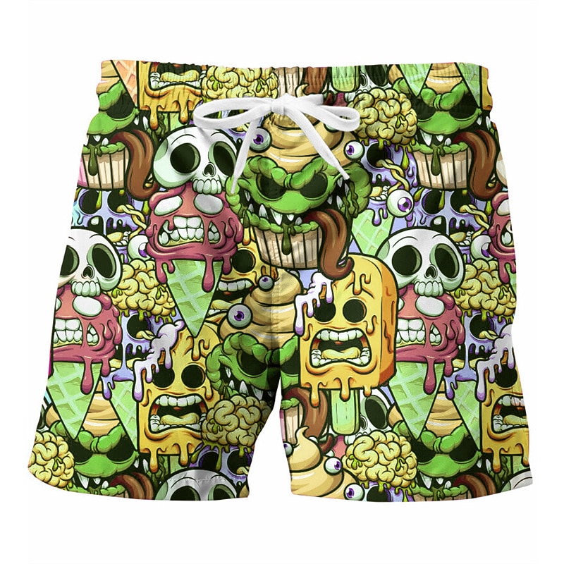 Men's Graphic Skull Swim Trunks Swim Shorts Board Shorts Mid Waist Hawaiian Designer Boho Casual Daily Holiday Drawstring with Mesh lining Elastic Waist Designer Clothing Apparel4