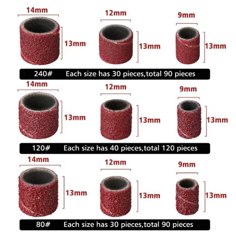 307 Pieces Drum Sander Set Sanding Drum Kit 300 Pieces Sanding Band Sleeves (80 /120 /240 ) + 6 Pieces Drum Mandrels for Dremel Rotary Tool (2.35Mm/3.17Mm)+ 1 Combination Wrench2
