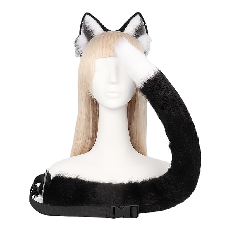 Cat Ears and Tail Set  Furry Cat Ears Headband with Tail  Kitten Anime Neko Ears  Halloween Cosplay Party Cat Costume Accessories for Women Girls Adult Kids3