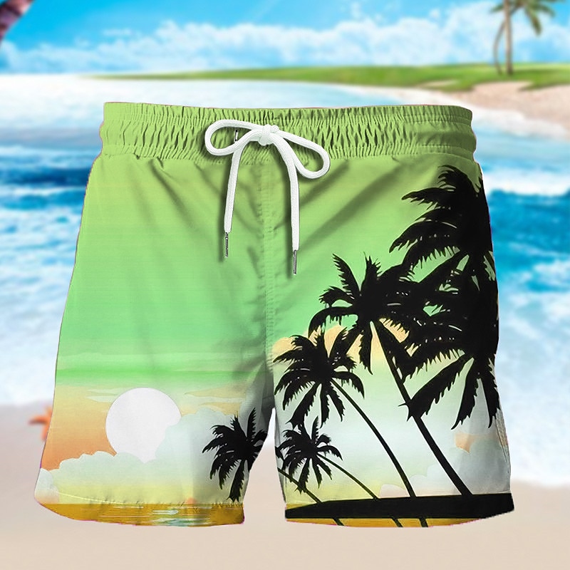 Men's Graphic Coconut Tree Swim Trunks Swim Shorts Board Shorts Mid Waist Hawaiian Designer Boho Holiday Beach Drawstring with Mesh lining Elastic Waist Designer Clothing Apparel4