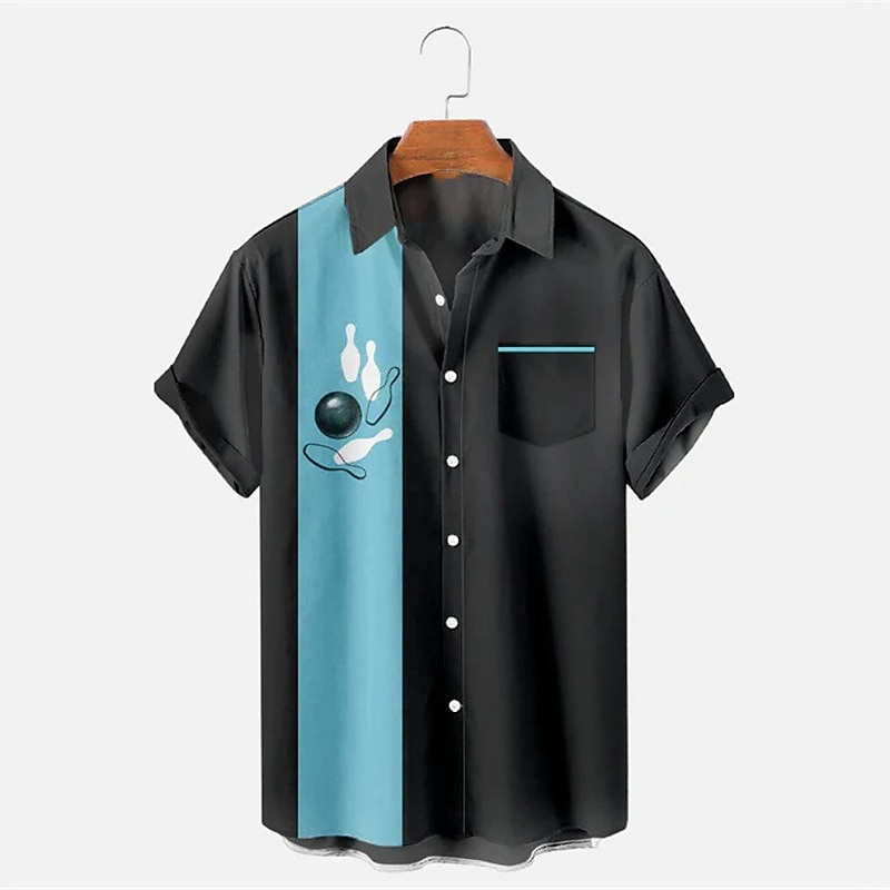 Men's Bowling Ball Shirt Bowling Shirt Button Up Shirt Short Sleeve Tropical Fashion Hawaiian Outdoor Beach Summer Spring Turndown Print Button-Down Yellow Red Blue Green Gray3