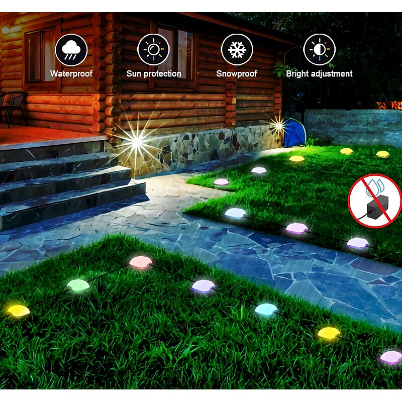 RGBIC Permanent Outdoor Ground Floor String Lights, Outdoor Waterproof Lights Garden Decorative, Magic Wifi Intelligent Tuya Bluetooth Remote Control Ground Plug Lamp 10M 15 Leds IP674
