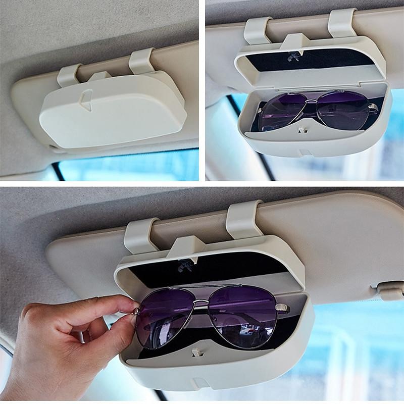 Car Sun Visor Glasses Holder - Universal Eyeglasses Case Organizer, Storage Box for Car with Pockets, Available in Black, Beige, Grey2