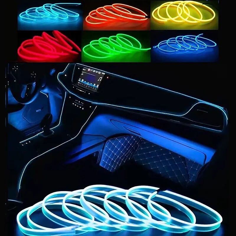9.8ft 3m Car Light 12V LED Cold Lights Flexible EL Neon Wire Auto Lamps On Car Cold Light Strips Line Lnterior Decoration Strips Lamps Lights Flexible Neon