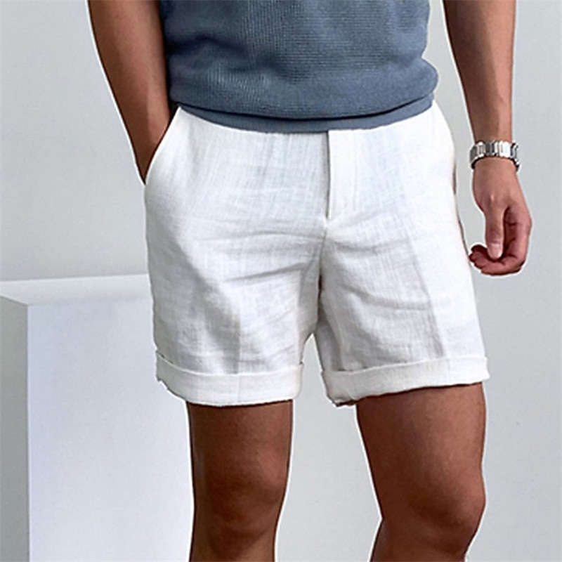 Men's Shorts Linen Shorts Dress Shorts Summer Shorts Beach Shorts Zipper Plain Comfort Breathable Short Outdoor Daily Streetwear Stylish Casual Black White Inelastic2