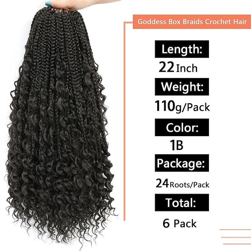 Crochet Box Braids Curly Ends 144 Strands 22 Inch Bohomian Crochet Braids Box Braids 3X Goddess Box Braids Crochet Hair Synthetic Crochet Braids Hair Extensions3