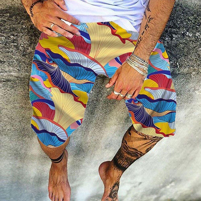 Men's Shorts Summer Shorts Beach Shorts Casual Shorts Drawstring Elastic Waist Graphic Comfort Breathable Knee Length Outdoor Holiday Going out Streetwear Hawaiian 1 23