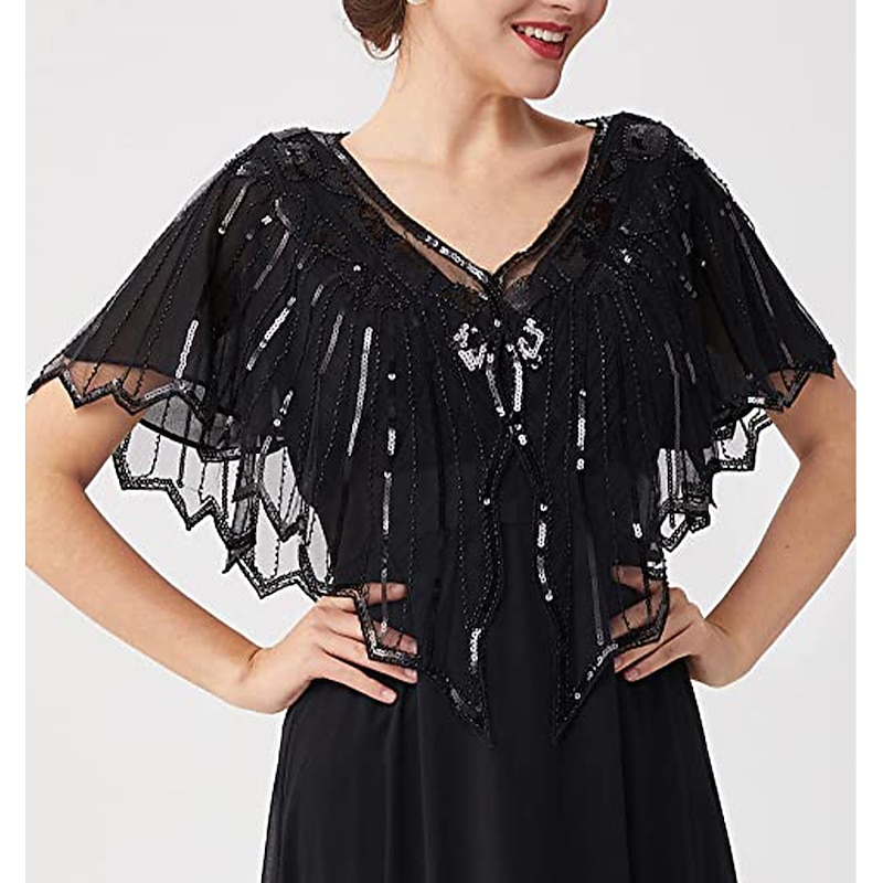 1920s Shawl Wraps Sequin Beaded Evening Cape Bridal Shawl Bolero Flapper Cover Up The Great Gatsby Retro Vintage Roaring 20s4