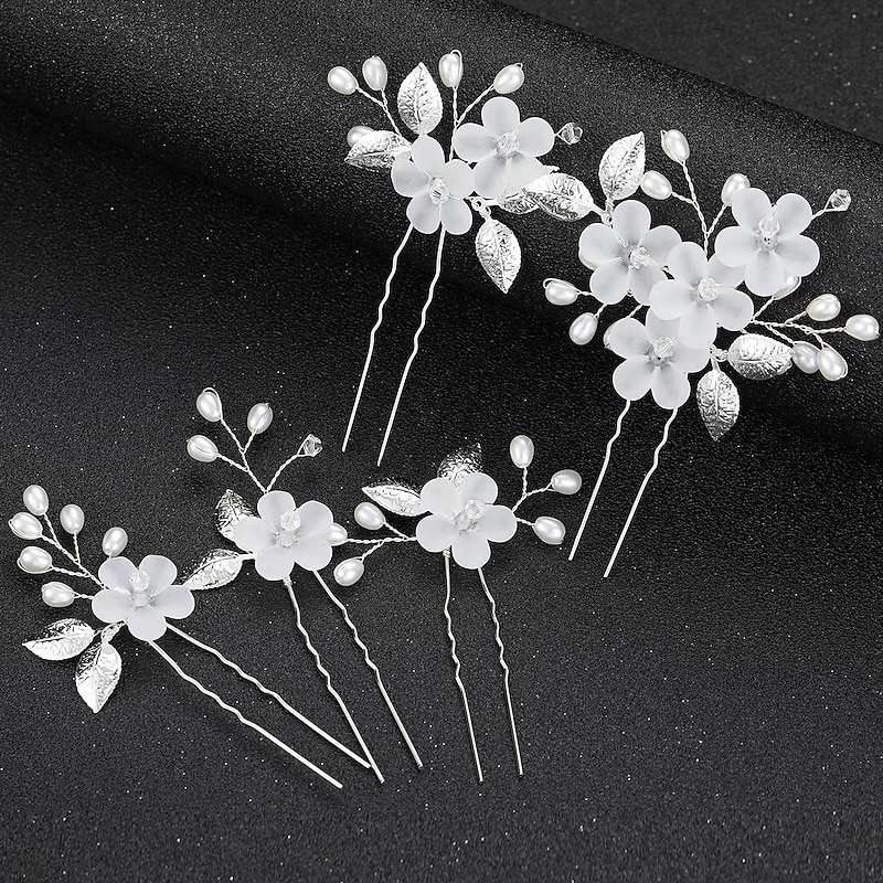 3/5PCS Wedding Hair Comb Bridal Hair Pins Set Silver Crystal Pearl Hair Side Comb U-shaped Flower Rhinestone Wedding Hair Accessories for Bride Bridesmaid Prom2