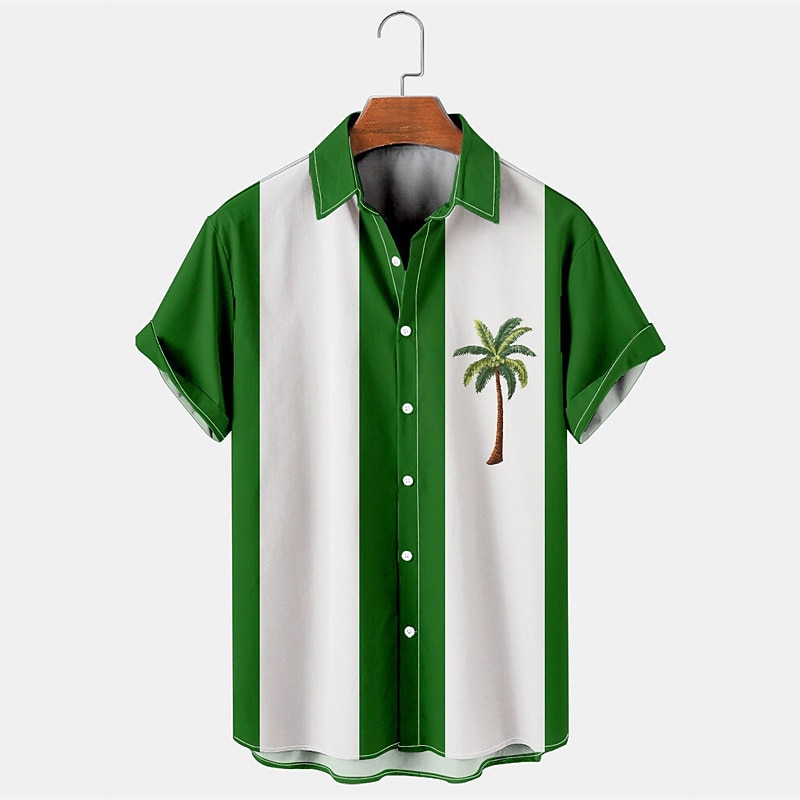 Men's Color Block Coconut Tree Tropical Plants Summer Shirt Casual Shirt Beach Shirt Short Sleeve Shirt Turndown Fashion 1950s Leisure Vacation Street Going out Black Blue Brown S M L3