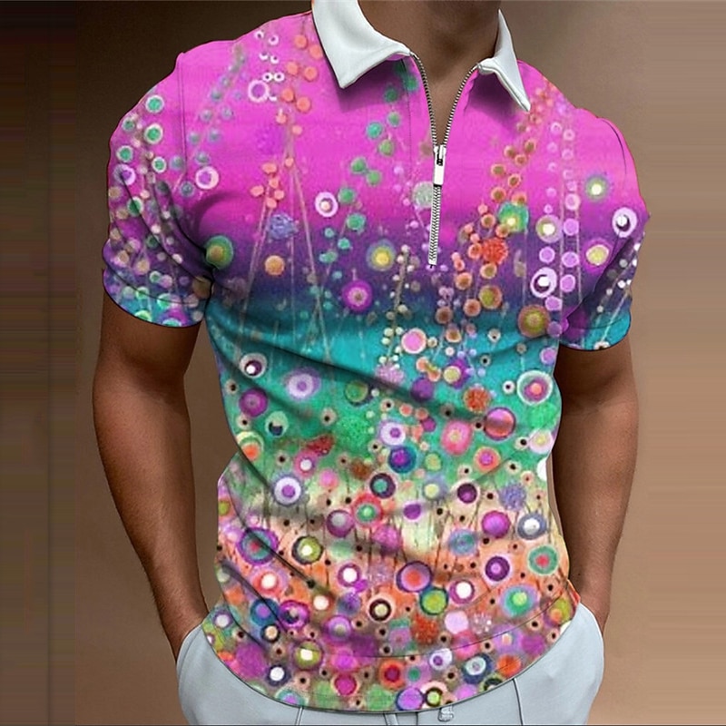 Men's Floral Hawaiian Polo Shirts Golf Shirt Short Sleeve Polo Shirts Collared Shirts Casual Beach Wear Vacation Wear Tropical Wear Party Outfits 3D Print Quarter Zip Polo Yellow Pink Red3