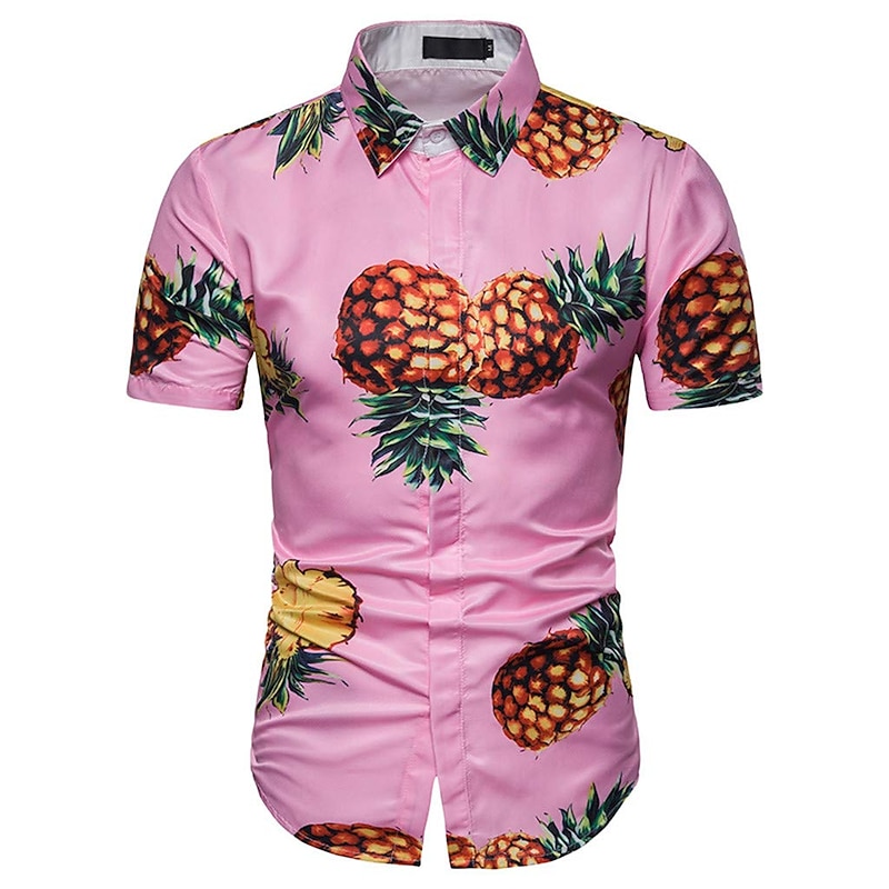 Men's Fruit Pineapple Shirt Summer Hawaiian Shirt Aloha Shirt Short Sleeves Shirt Turndown Tropical Hawaiian Designer Outdoor Street Casual Green / Black White Pink 3D Print S M L4