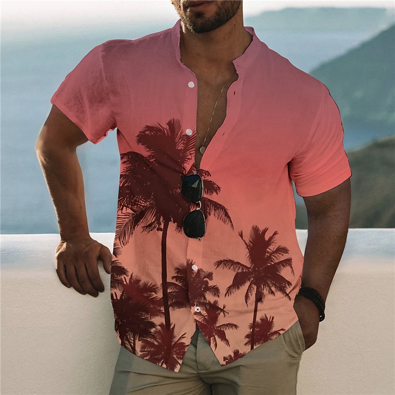 Men's Gradient Coconut Tree Tropical Plants Shirt Summer Hawaiian Shirt Aloha Shirt Short Sleeve Shirt Stand Collar Fashion Designer Casual Outdoor Vacation Casual White Yellow Pink S M L2