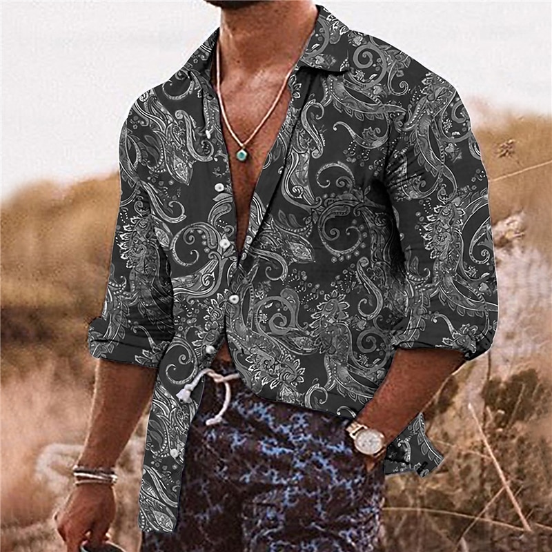 Men's Floral Shirt Boho Shirt Button Up Shirt Long Sleeve Fashion Streetwear Designer Outdoor Casual Daily Fall & Winter Turndown Print Button-Down Olive Green Pink Navy Blue Gray3