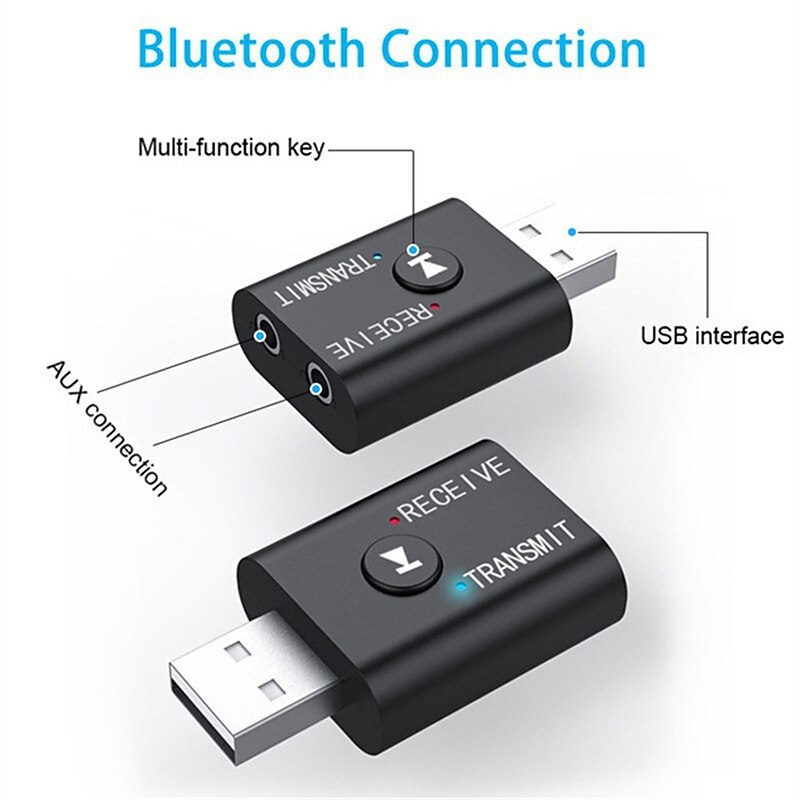 2 In 1 USB Bluetooth 5.0 Dongle Adapter Receiver Transmitter Stereo Wireless Audio Adapter USB 3.5mm for PC Desktops Headphones3