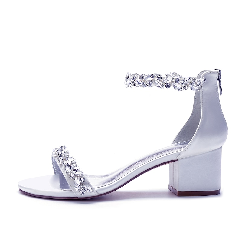 Women's Green Satin Wedding Sandals – Rhinestone Ankle Strap Block Heel Open Toe Bridal Shoes for Evening & Prom 13