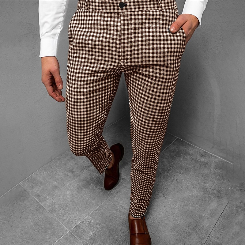 Men's Trousers Chinos Jogger Pants Plaid Dress Pants Pocket Lattice Breathable Outdoor Full Length Business Daily Classic Smart Casual Black Blue Micro-elastic2