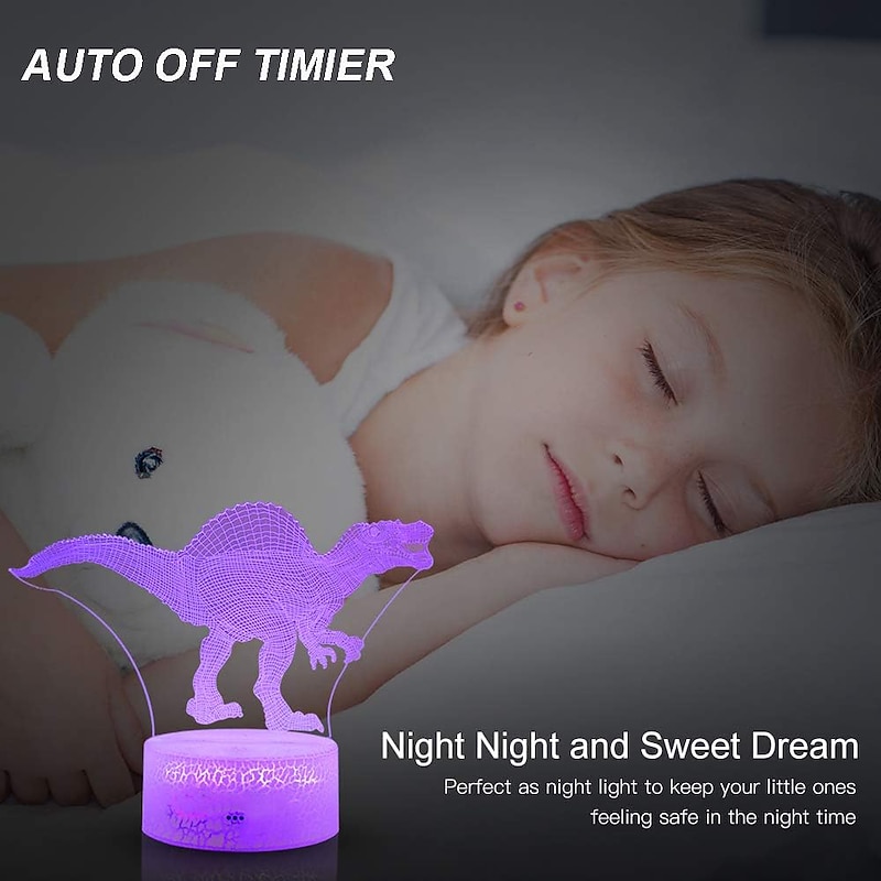 3D Dinosaur Night Light Illusion Lamp 16 Color Change Decor Lamp with Remote Control for Living Bed Room Bar Best Gift Toys for Boys Girls3