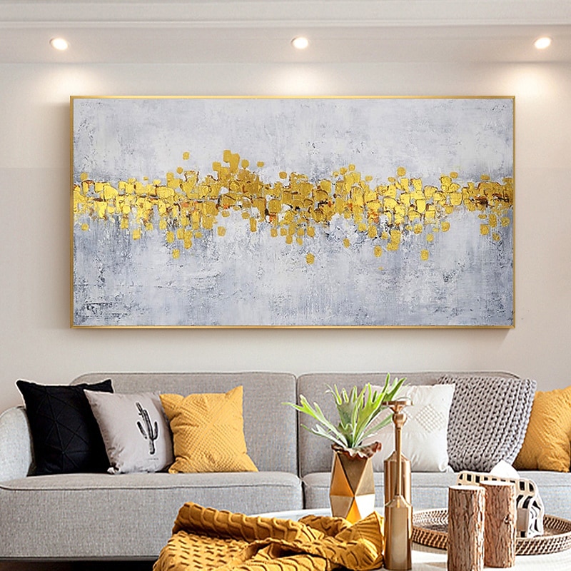 Handmade Oil Painting Canvas Wall Art Decoration Modern Abstract Golden for Home Decor Rolled Frameless Unstretched Painting - Main Image