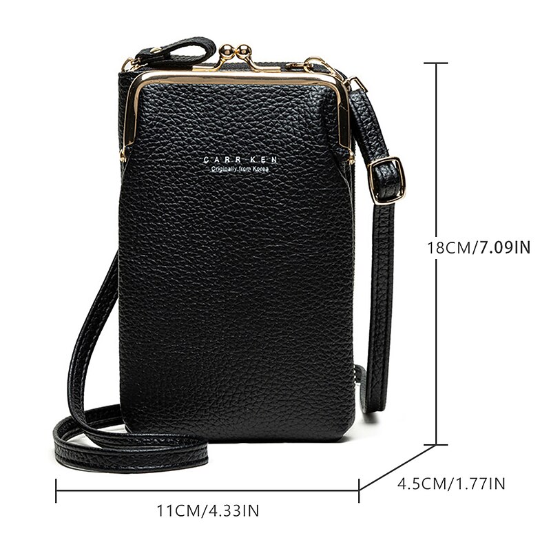 Women's Black Faux Leather Crossbody Bag with Gold Frame Clasp - Compact and Stylish Women's Phone Purse for Everyday Use2