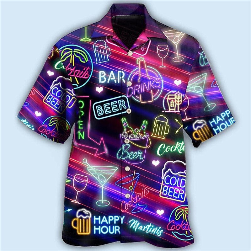 Men's Beer Colorful Letters Shirt Summer Hawaiian Shirt Aloha Shirt Short Sleeve Shirt Turndown Tropical Fashion Hawaiian Casual Hawaiian Holiday Yellow Blue Purple S M L3