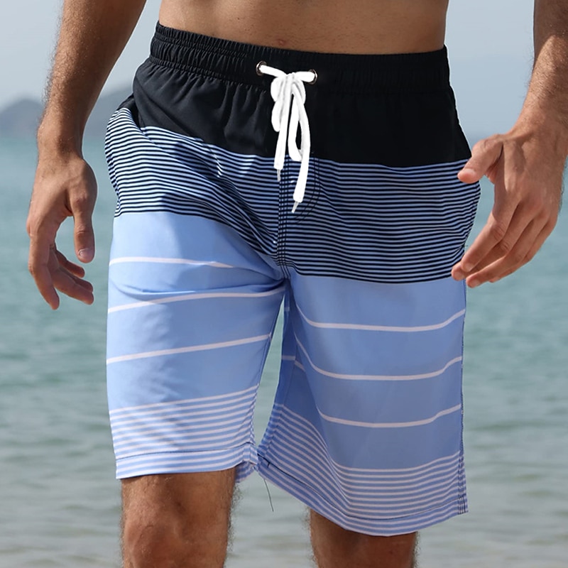 Men's Board Shorts Swim Shorts Swim Trunks Summer Shorts Beach Shorts Drawstring with Mesh lining Elastic Waist Graphic Stripe Breathable Quick Dry Short Casual Daily Holiday Hawaiian Boho Red Blue4