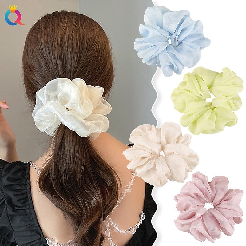 Chiffon Hair Rope Hair Ring Love Heart Printing Satin Fabric Covered Scrunchy Elastic Hair Bands Top Knots Ponytail Holder Accessories for Women