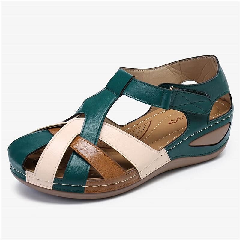 Women's Sandals Wedge Sandals Plus Size Barefoot Sandals Outdoor Office Daily Color Block Solid Colored Summer Buckle Wedge Heel Round Toe Closed Toe Classic Casual Walking PU Leather Faux Leather3