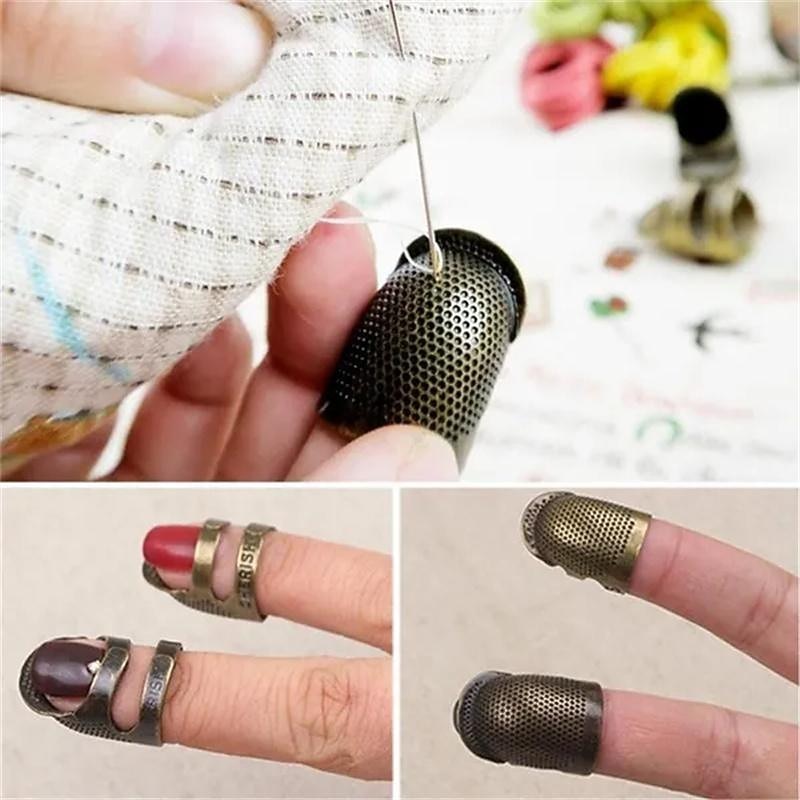 1pc Sewing Thimble Finger Protector, Adjustable Copper Thimble for Hand Sewing, Cross Stitch, Needlework, Thickened Finger Guard Tool2