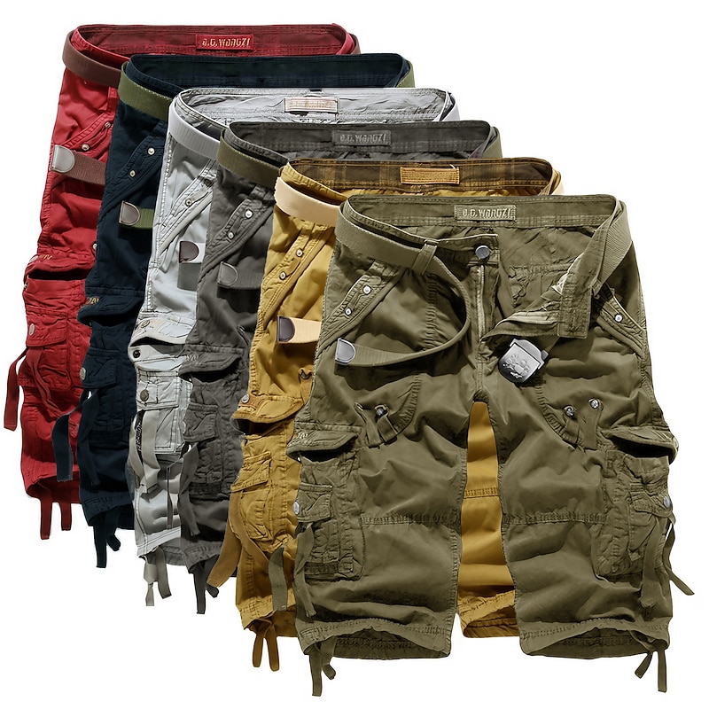 Men's Cargo Shorts Hiking Shorts Leg Drawstring Multi Pocket Multiple Pockets Plain Breathable Outdoor Calf-Length Casual Daily Streetwear Stylish ArmyGreen Wine Inelastic